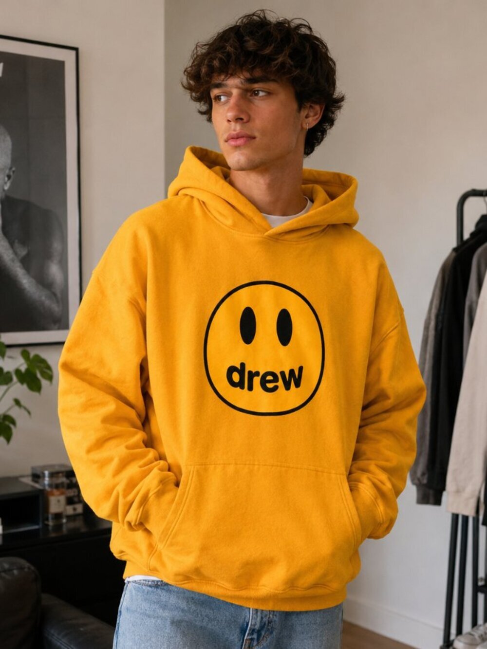 Justin Bieber Streetwear Drew House Mascot Hoodie Yellow Size Large